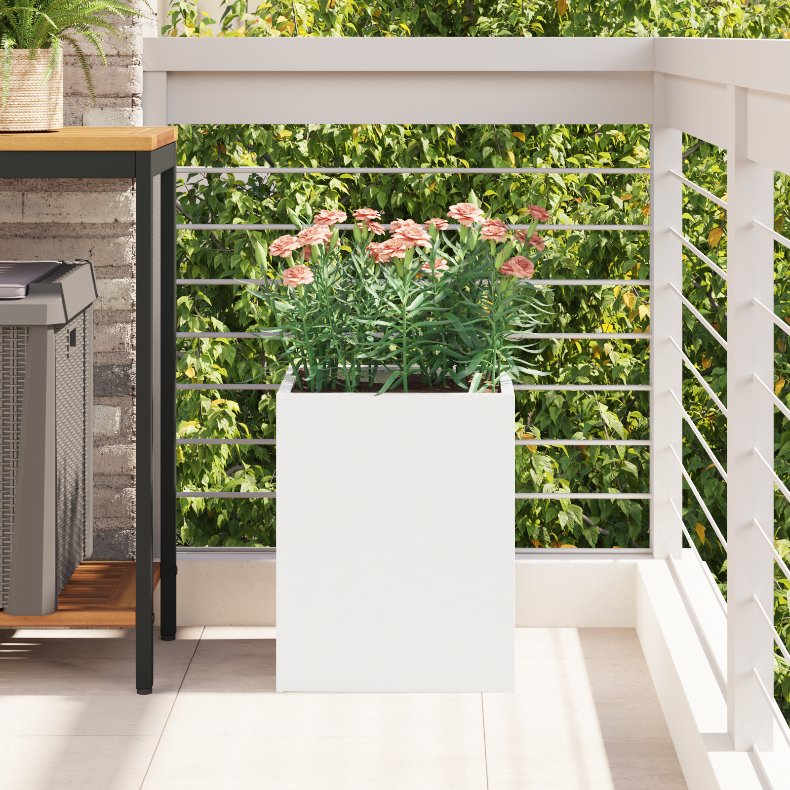 Vază pentru Grădină Alb 32 x 32 x 40 cm Oțel laminat la rece GartenMobel Dekor