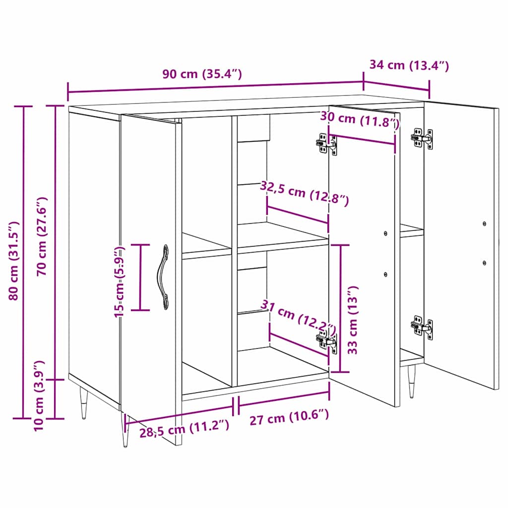 Bufet cu depozitare cu ușă Maro 90 x 34 x 80 cm Lemn compozit GartenMobel Dekor