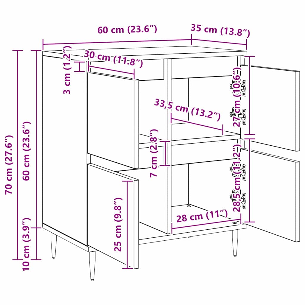 Bufet cu depozitare cu ușă Negru 60 x 35 x 70 cm Lemn compozit GartenMobel Dekor