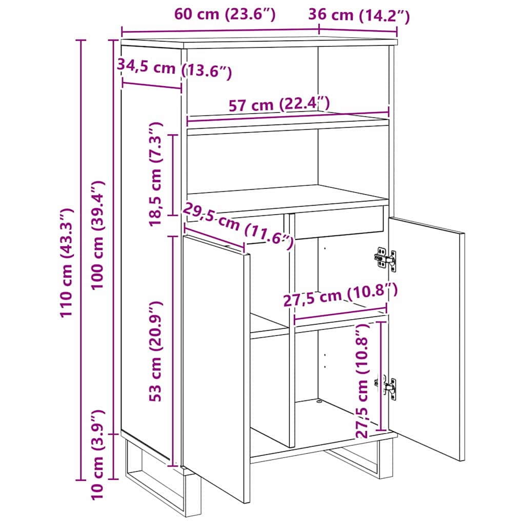 Bufet cu raft cu depozitare cu ușă Negru 60 x 36 x 110 cm Lemn compozit GartenMobel Dekor