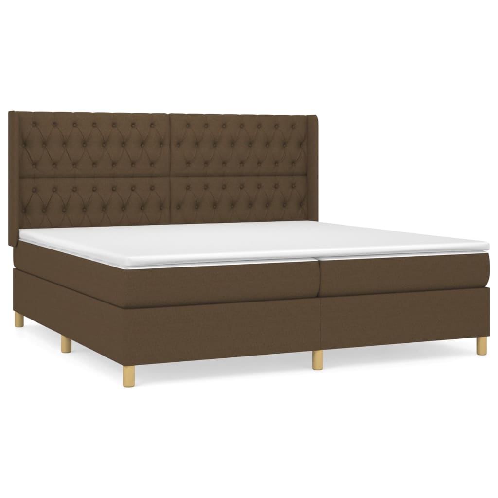 Pat box spring cu saltea, maro închis, 200x200 cm, textil GartenMobel Dekor