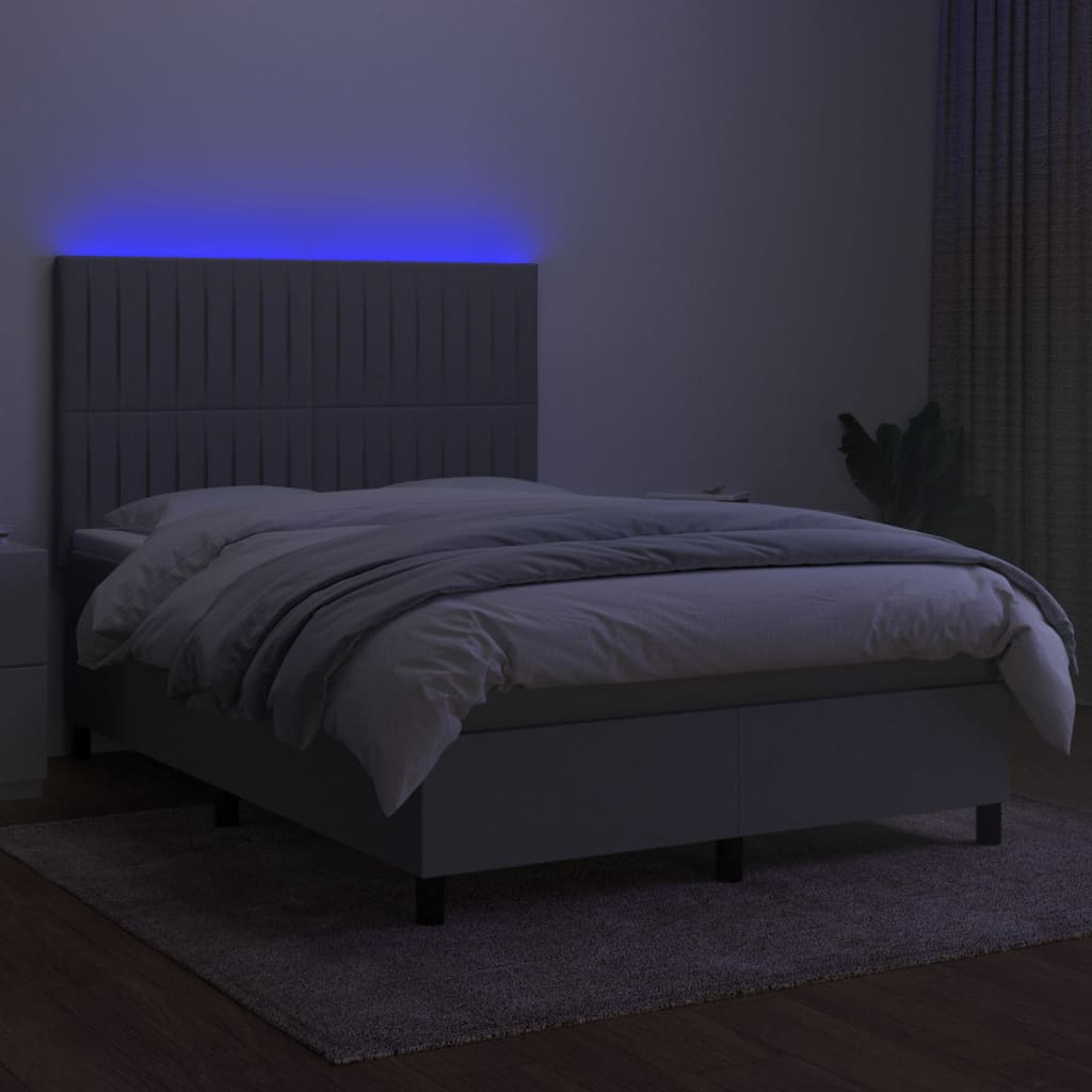 Pat cu arcuri, saltea și LED, gri deschis, 140x190 cm, textil GartenMobel Dekor