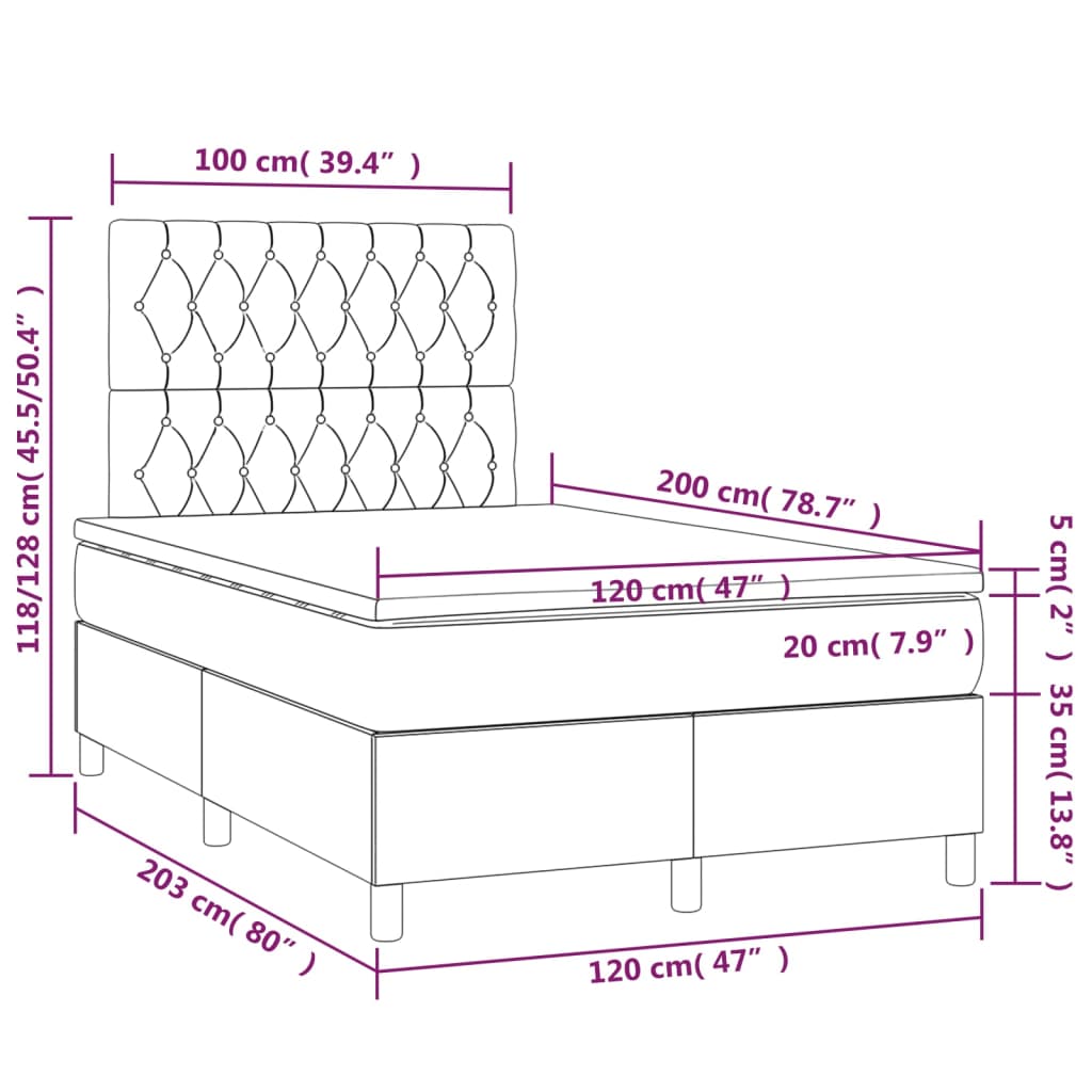 Pat cu arcuri, saltea și LED, maro închis, 120x200 cm, textil GartenMobel Dekor