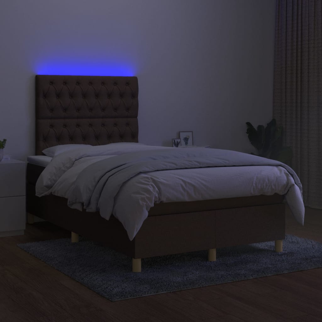 Pat cu arcuri, saltea și LED, maro închis, 120x200 cm, textil GartenMobel Dekor