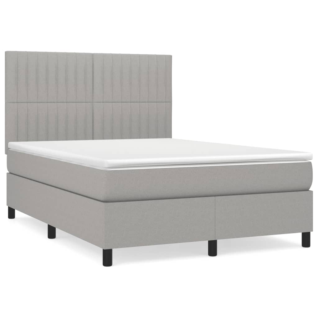 Pat box spring cu saltea, gri deschis, 140x190 cm, textil GartenMobel Dekor