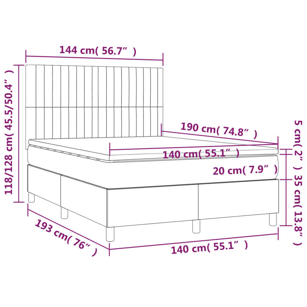 Pat box spring cu saltea, gri deschis, 140x190 cm, textil GartenMobel Dekor
