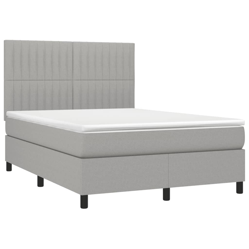 Pat box spring cu saltea, gri deschis, 140x190 cm, textil GartenMobel Dekor