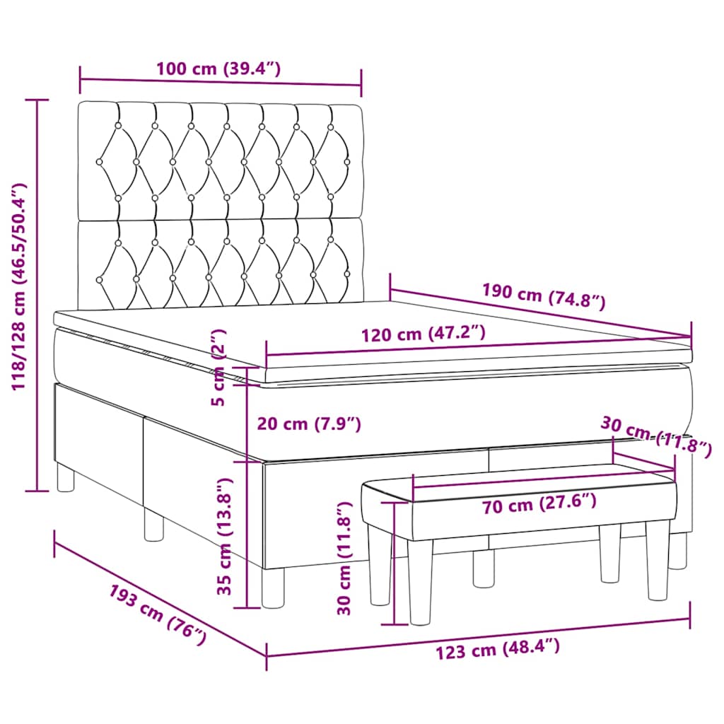Pat box spring cu saltea, maro închis, 120x190 cm, textil GartenMobel Dekor