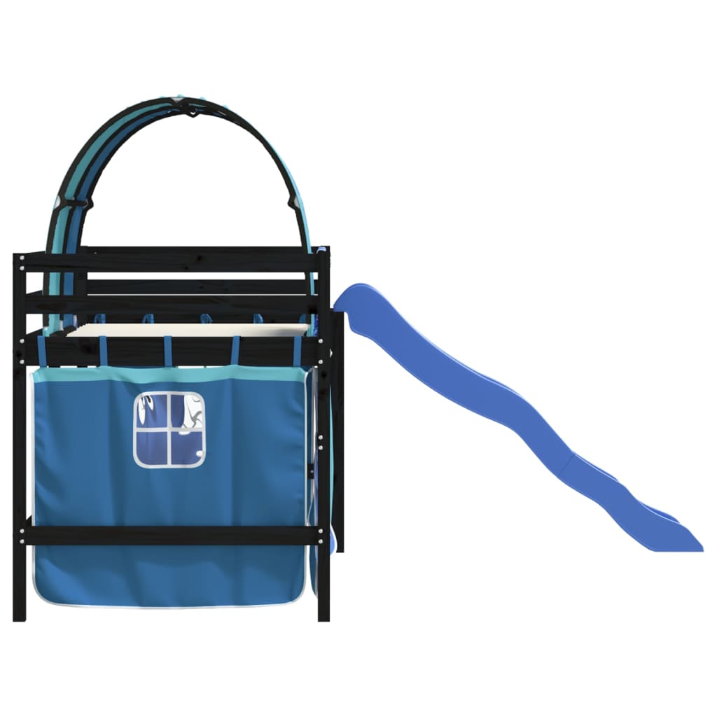 Pat etajat de copii cu tunel albastru 80x200 cm lemn masiv pin GartenMobel Dekor