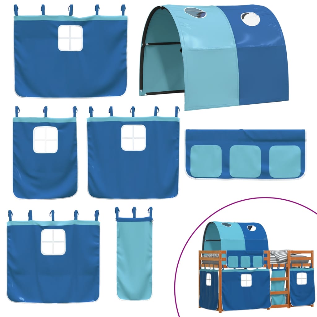 Pat supraetajat cu perdele, albastru, 80x200 cm, lemn masiv pin GartenMobel Dekor