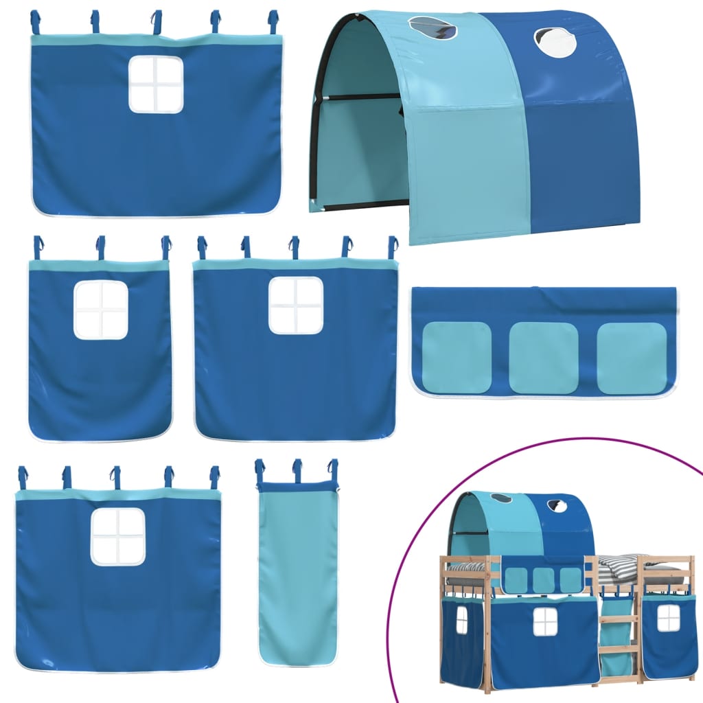 Pat supraetajat cu perdele, albastru, 80x200 cm, lemn masiv pin GartenMobel Dekor