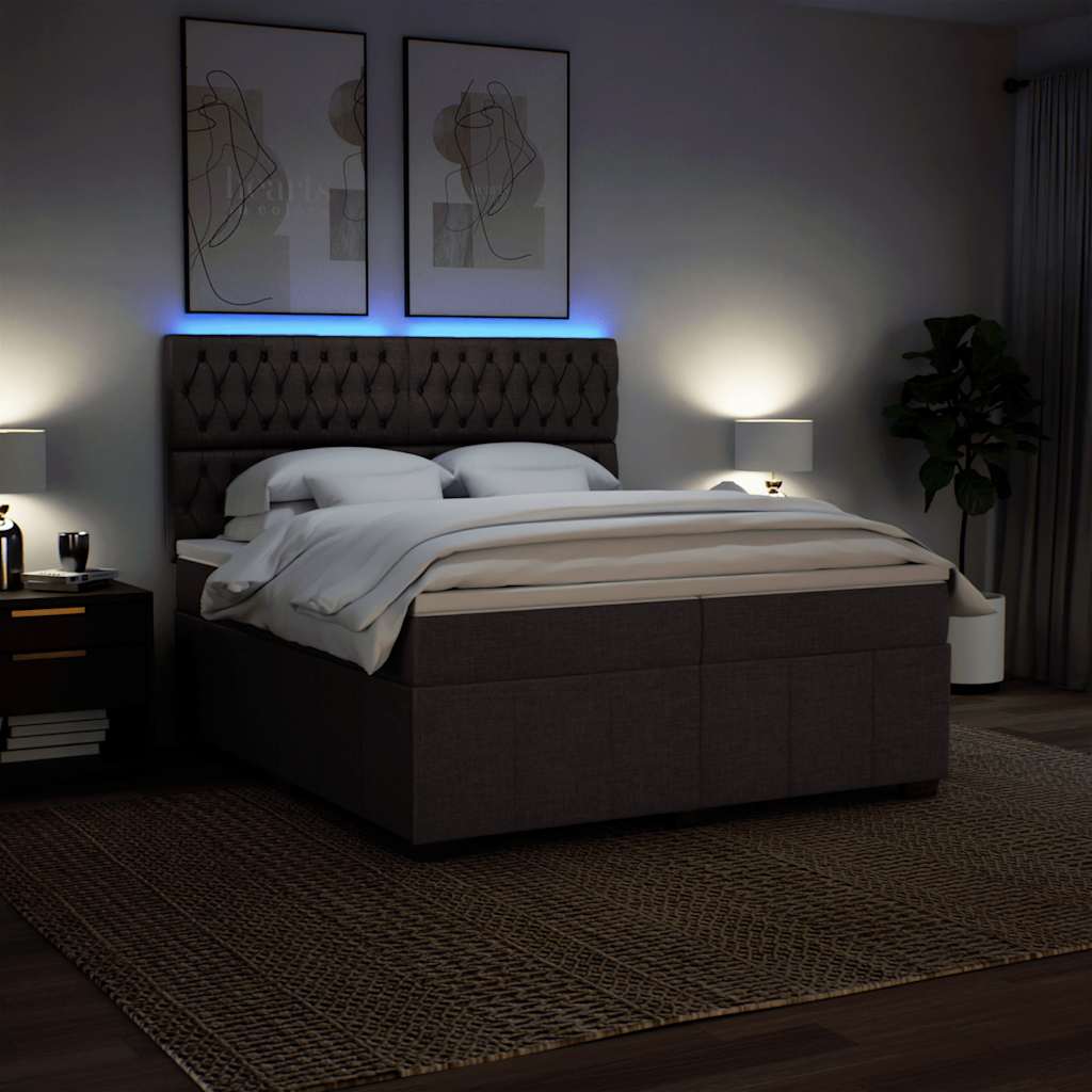 Pat box spring cu saltea, maro închis, 200x200 cm, textil GartenMobel Dekor