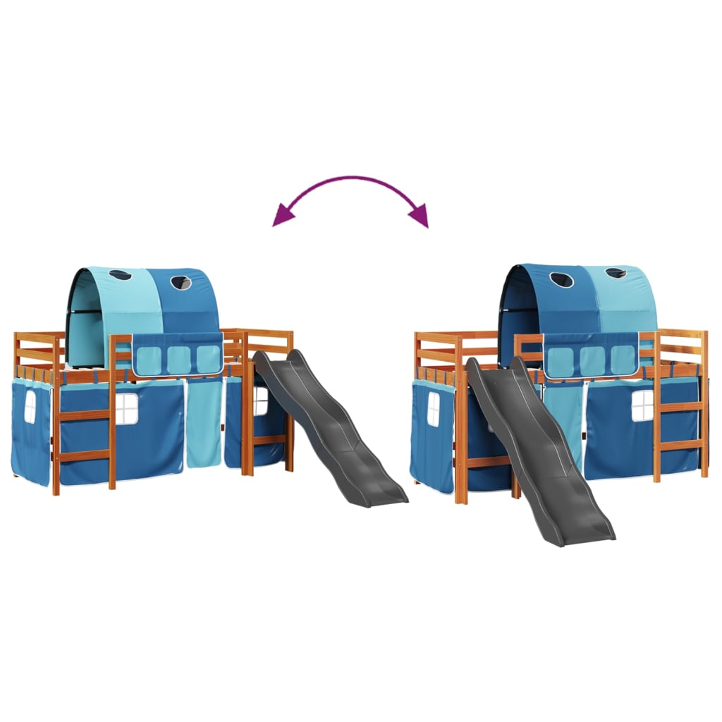 Pat etajat de copii cu tunel albastru 80x200 cm lemn masiv pin GartenMobel Dekor