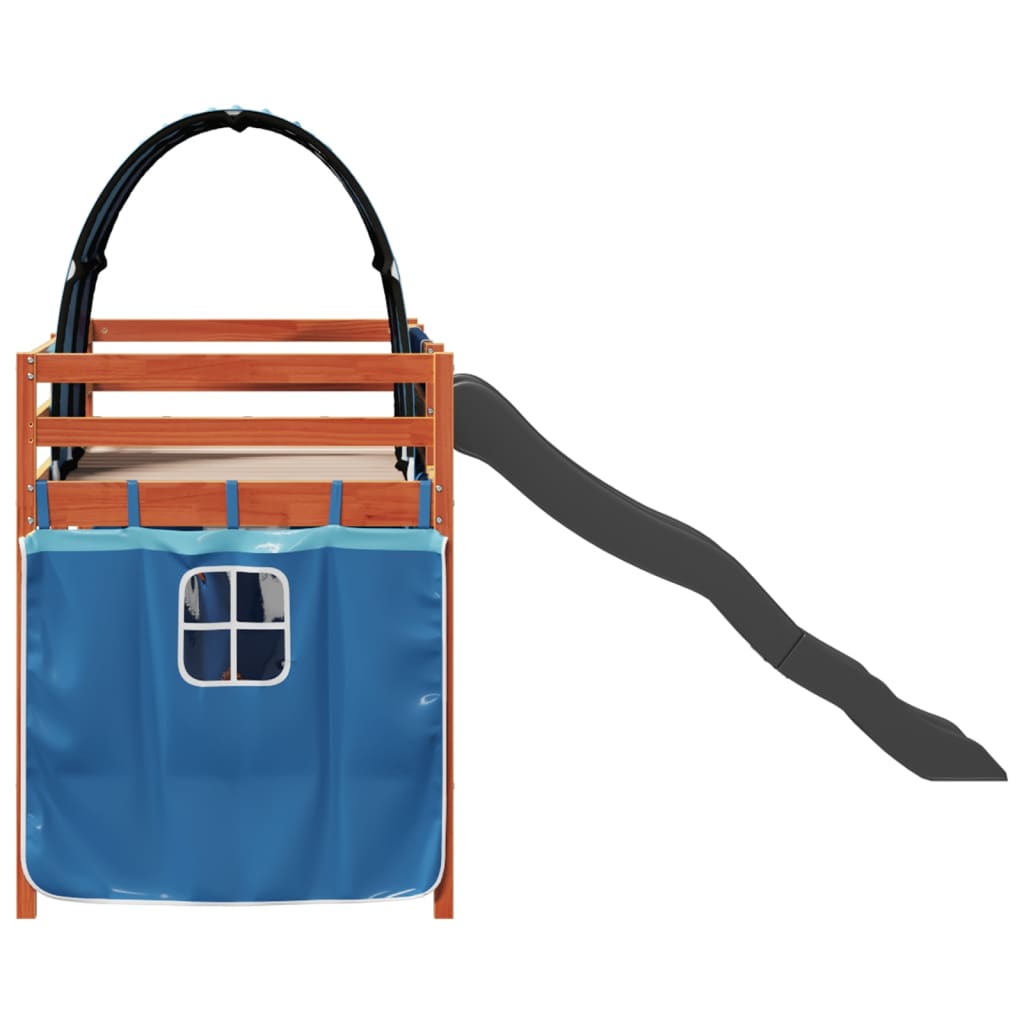 Pat etajat de copii cu tunel albastru 80x200 cm lemn masiv pin GartenMobel Dekor