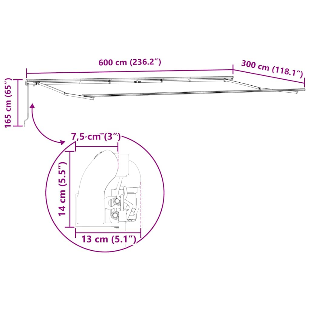 Cortina Retractabilă Manual Negru 600 × 300 cm Poliester GartenMobel Dekor