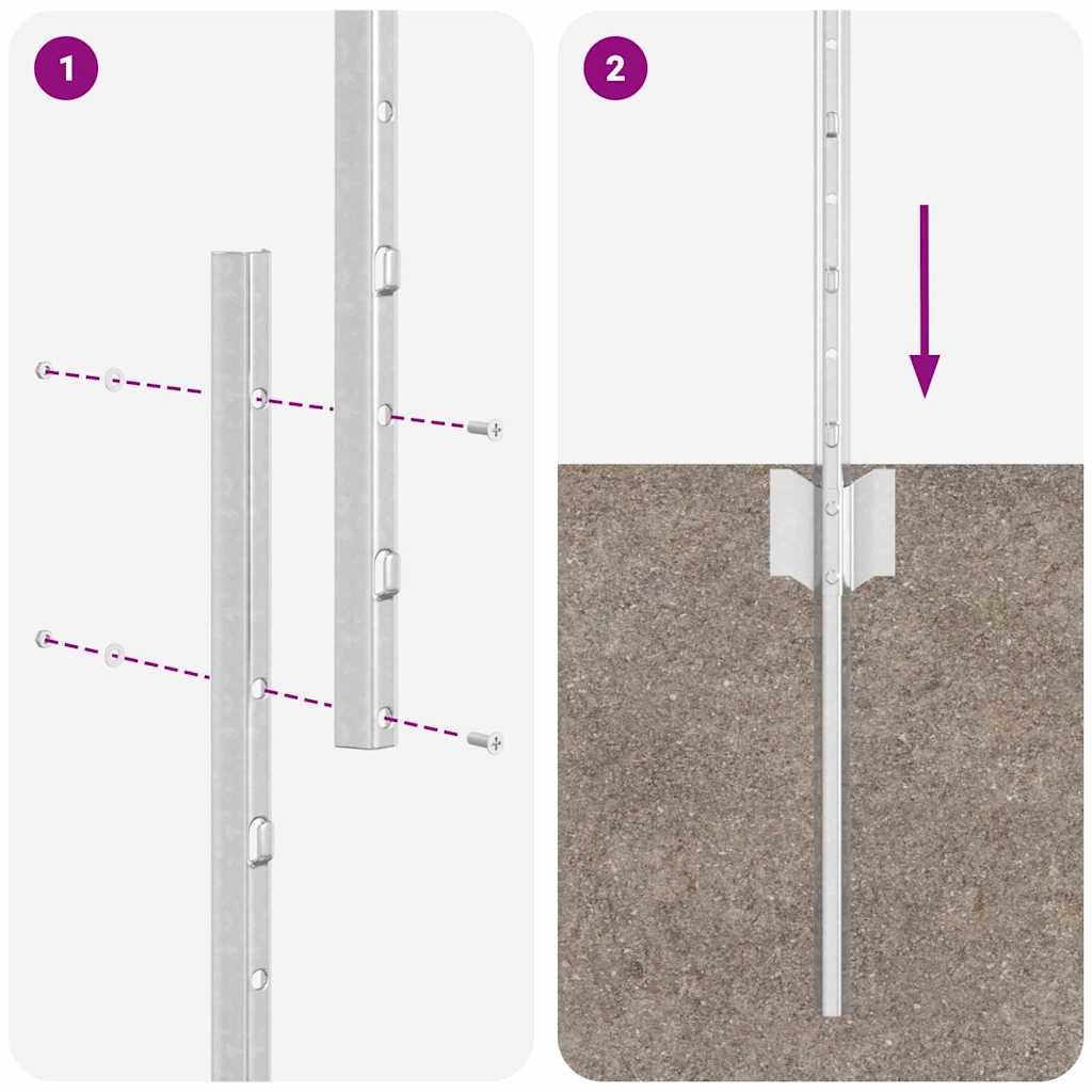 Stâlpi de Gard 44 pcs Argintiu 50 x 1.2 m Oțel Galvanizat GartenMobel Dekor