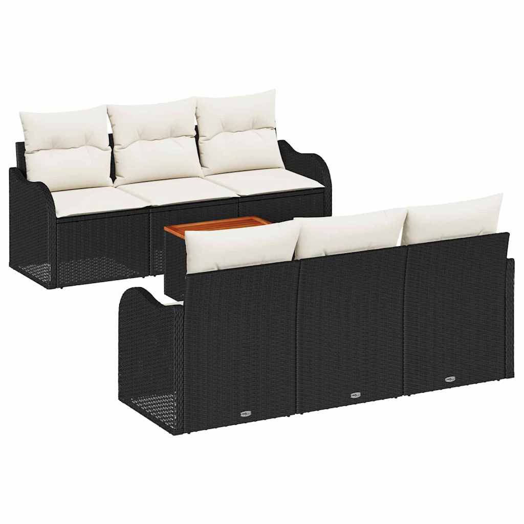 Set Canapea Grădină 7 pcs Negru, alb mare Ratan, Poliester GartenMobel Dekor