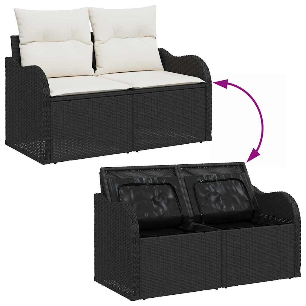 Set Canapea Grădină 7 pcs Negru, alb mare Ratan, Poliester GartenMobel Dekor