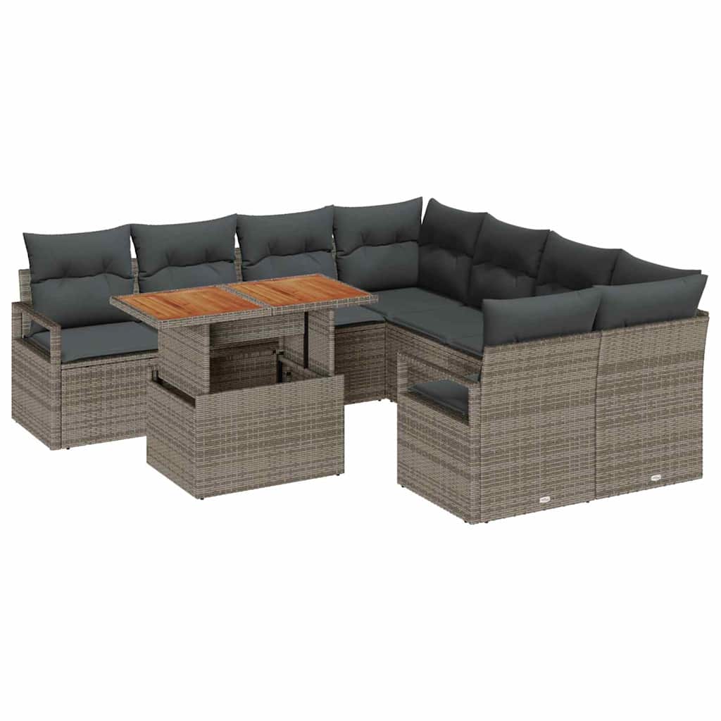 Set canapea de grădină gri 9 pcs Gri Mare Ratan și Poliester GartenMobel Dekor