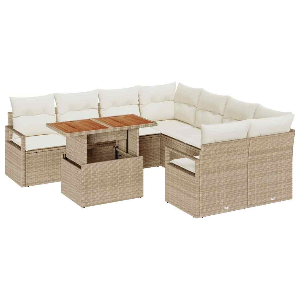 Set canapea grădină cu pernă 9 pcs Bej și crem Mari GartenMobel Dekor