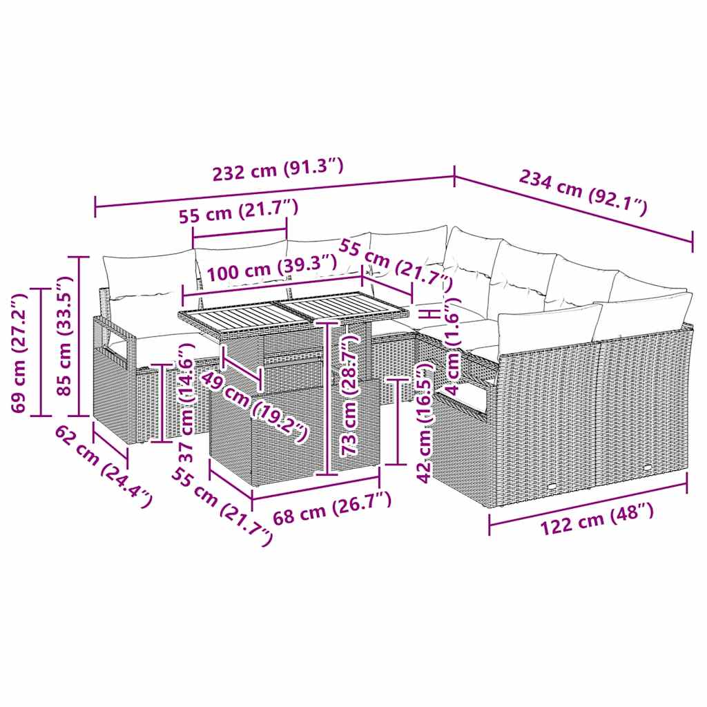 Set canapea grădină cu pernă 9 pcs Bej și crem Mari GartenMobel Dekor