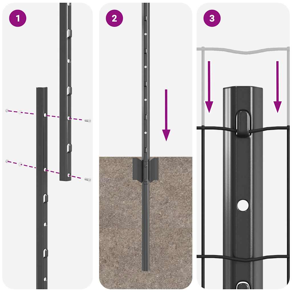 Set de Gard de Grădină Gri 1.2 x 25 m Oțel Vopsit Electrostatic GartenMobel Dekor
