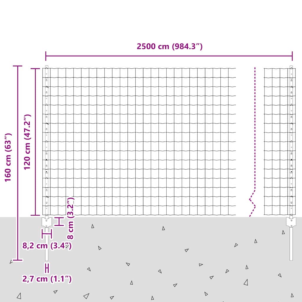 Set de Gard de Grădină Gri 1.2 x 25 m Oțel Vopsit Electrostatic GartenMobel Dekor