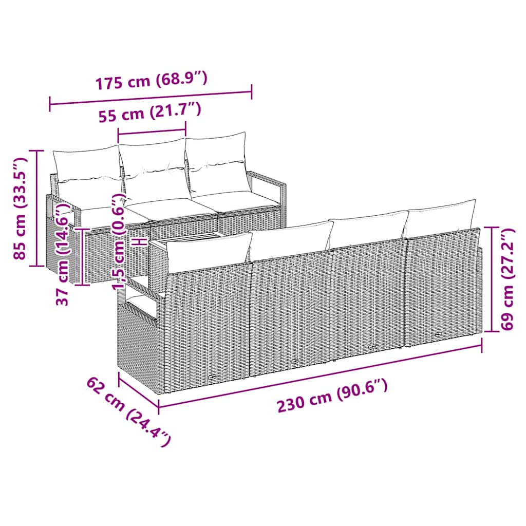 Set Canapea Grădină 8 pcs Negru, alb 55 x 55 x 37 cm GartenMobel Dekor