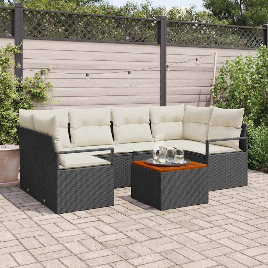Set canapea pentru grădină 7 pcs Negru, alb set de 5 piese GartenMobel Dekor