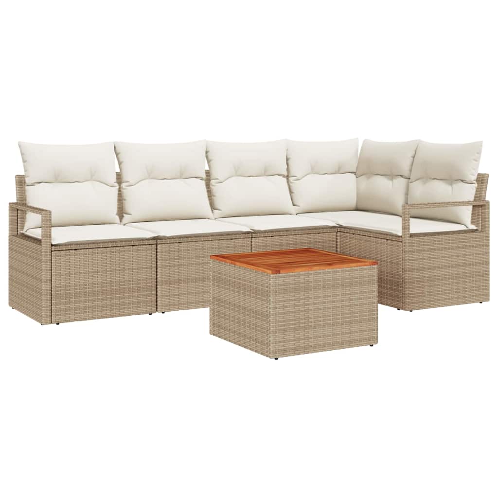 Set de Canapea pentru Grădină 6 pcs Bej, alb Mediu Rattan, Lemn GartenMobel Dekor