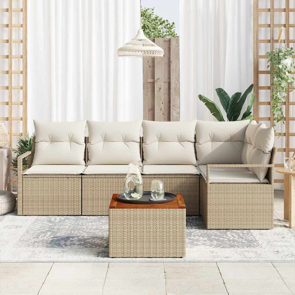 Set de Canapea pentru Grădină 6 pcs Bej, alb Mediu Rattan, Lemn GartenMobel Dekor
