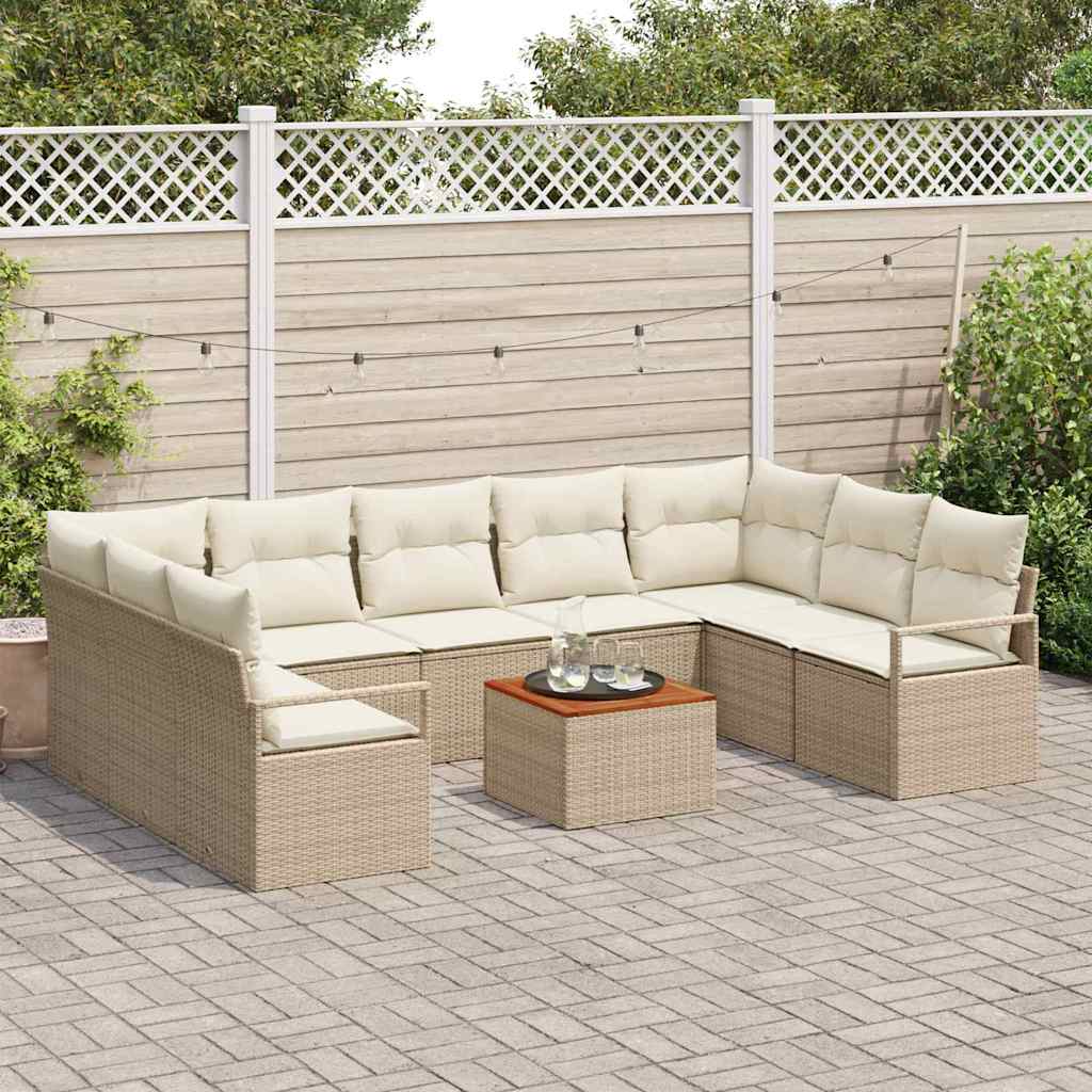 Set de Sofa de Grădină 10 pcs Bej, alb Mare Ratan și lemn GartenMobel Dekor