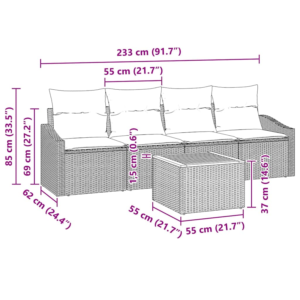 Set de sofa pentru grădină 5 pcs Bej, alb 55 x 55 x 37 cm GartenMobel Dekor