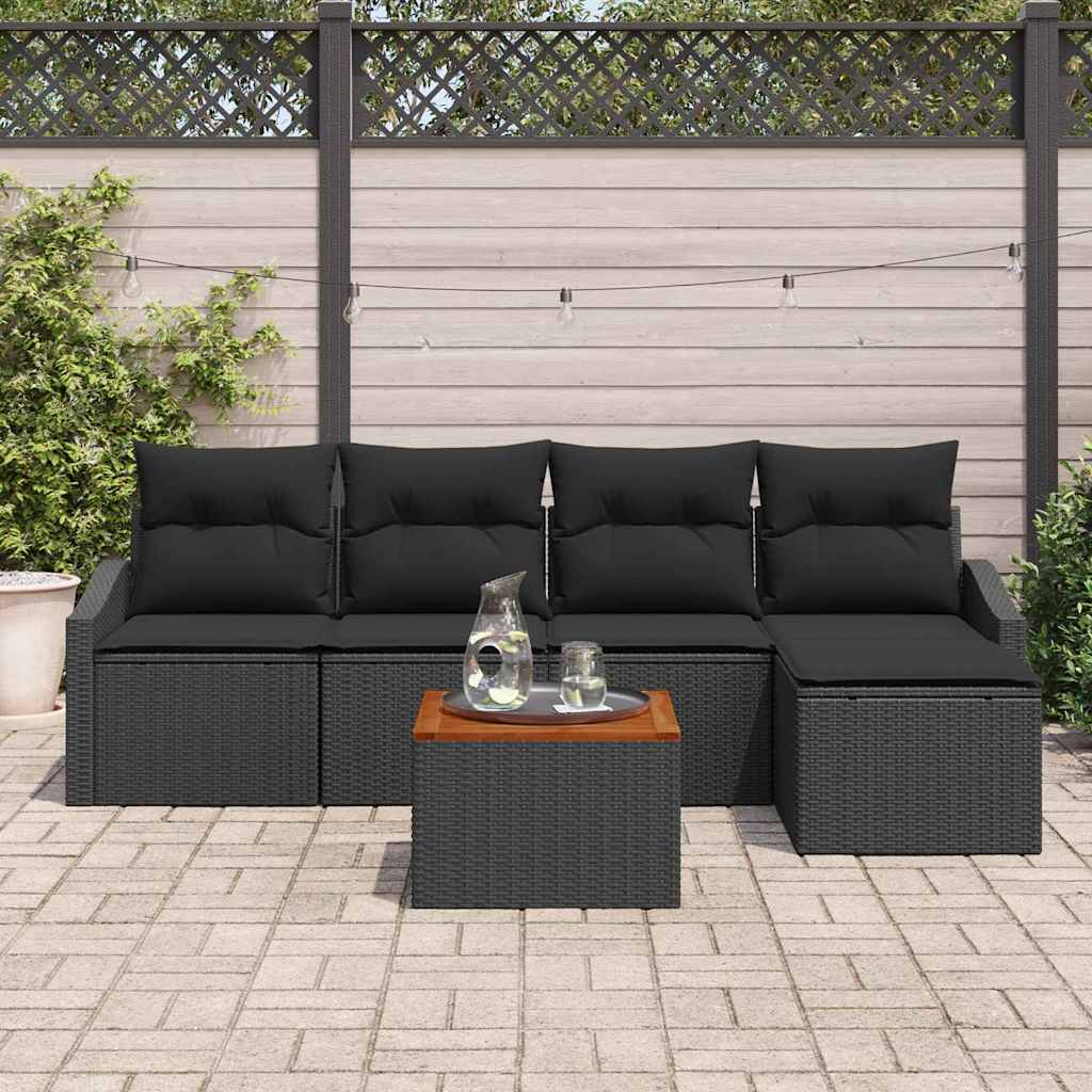 Set canapea grădină 6 pcs Negru 55 x 55 x 37 cm Rattan, Lemn GartenMobel Dekor