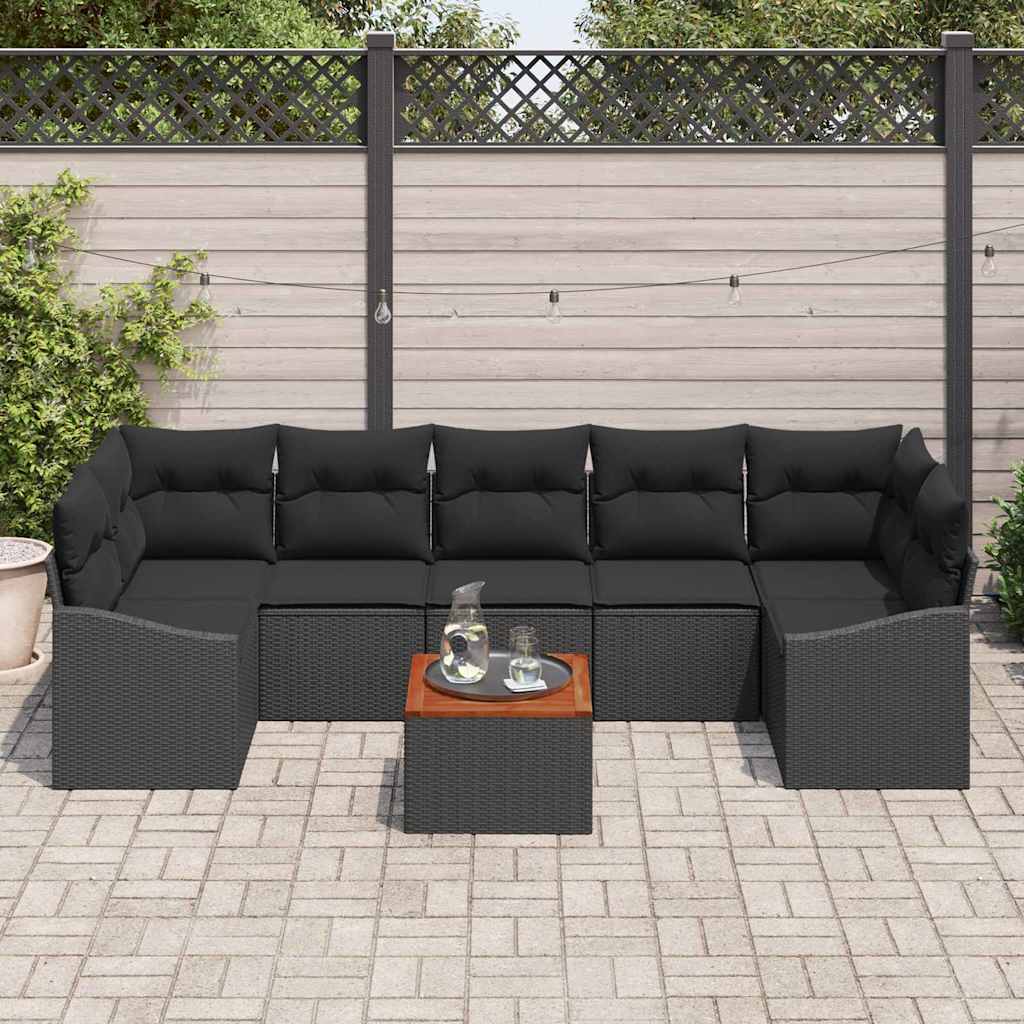 Set canapele de grădină 8 pcs Negru 55 x 55 x 37 cm Ratan, lemn GartenMobel Dekor