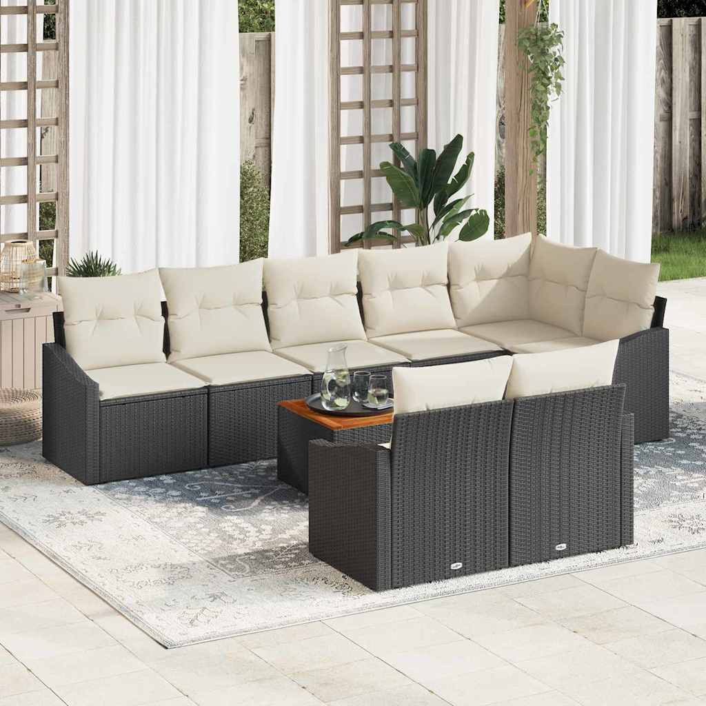 Set de sofa de grădină 9 pcs Negru, alb 55 x 55 x 37 cm Ratan GartenMobel Dekor