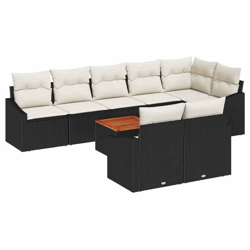 Set de sofa de grădină 9 pcs Negru, alb 55 x 55 x 37 cm Ratan GartenMobel Dekor