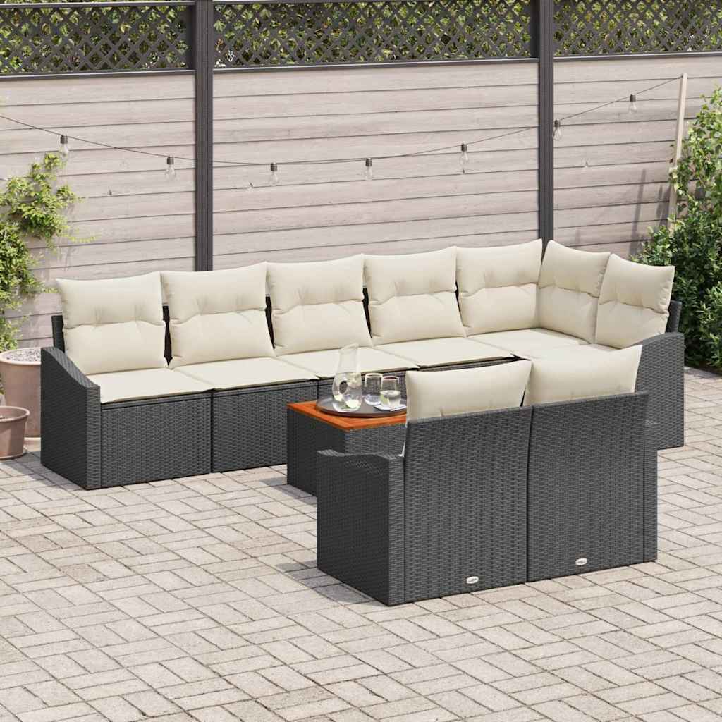 Set de sofa de grădină 9 pcs Negru, alb 55 x 55 x 37 cm Ratan GartenMobel Dekor