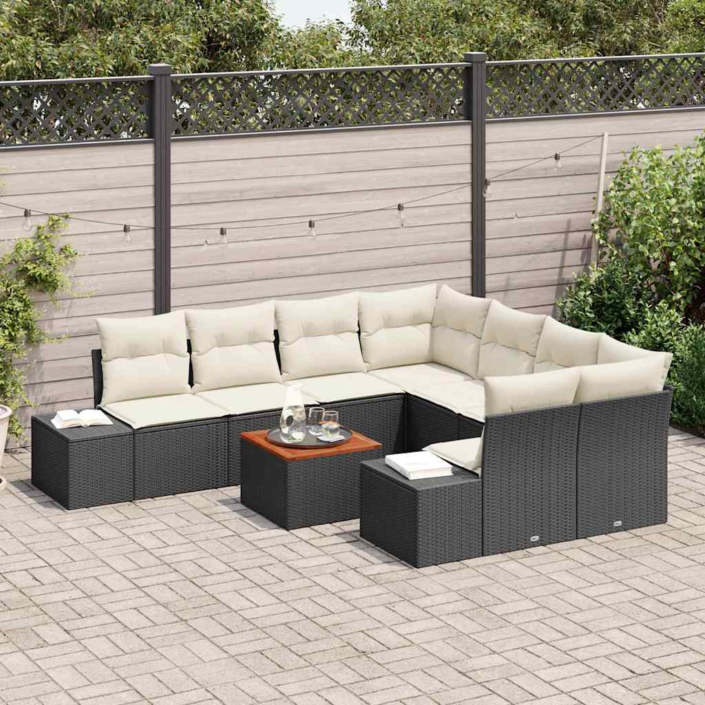 Set Canapea pentru Grădină 9 pcs Negru, alb 55 x 55 x 37 cm GartenMobel Dekor