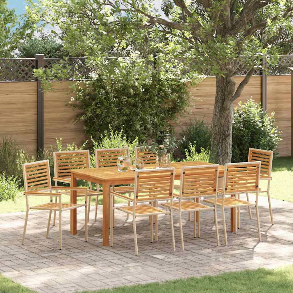 Set dining grădină 9 pcs Bej 180 x 90 x 75 cm Lemn & Metal GartenMobel Dekor