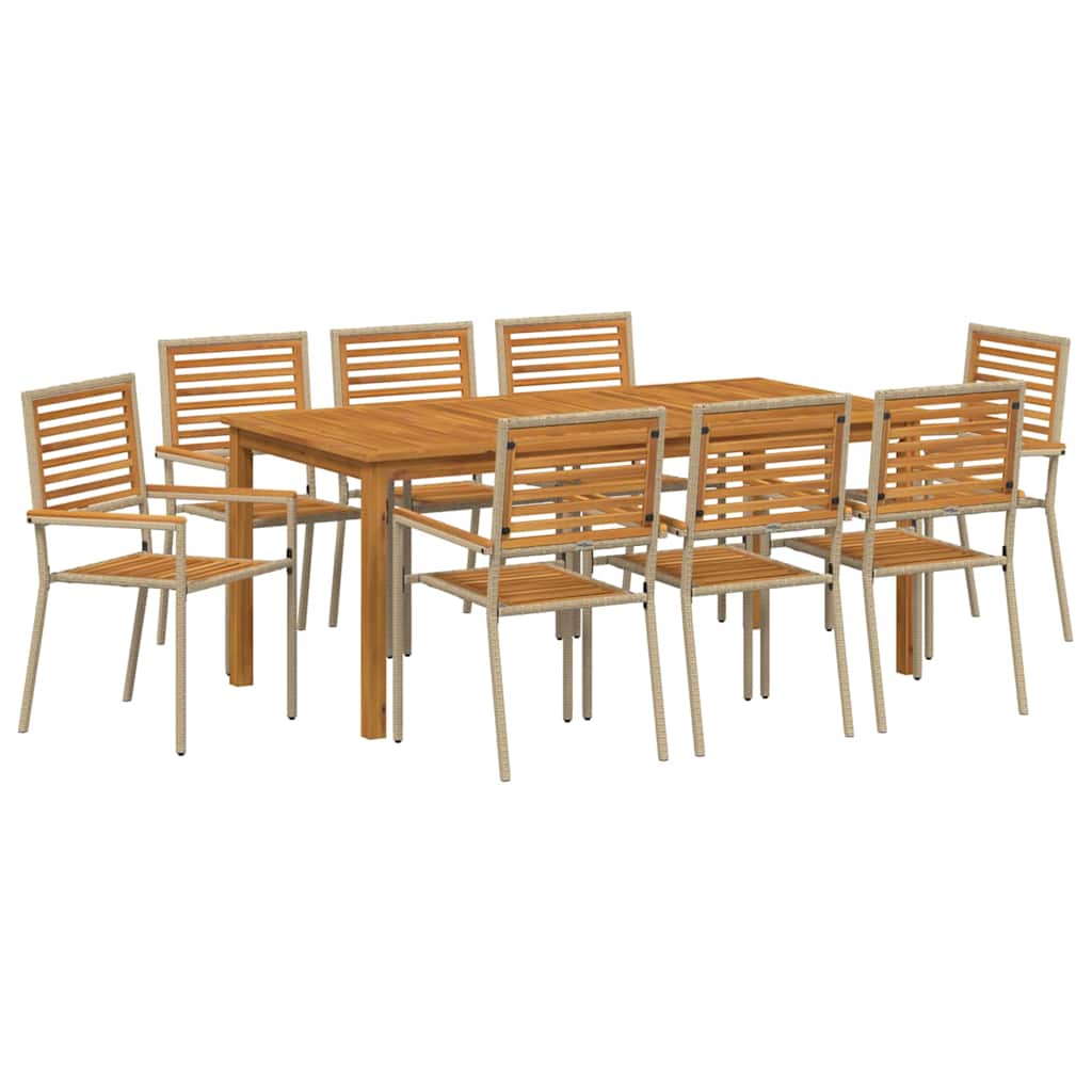 Set dining grădină 9 pcs Bej 180 x 90 x 75 cm Lemn & Metal GartenMobel Dekor