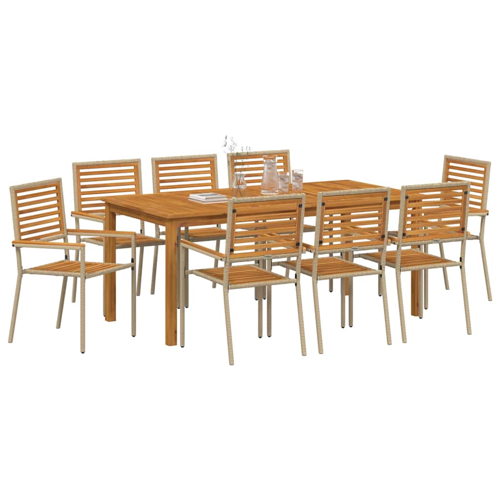 Set dining grădină 9 pcs Bej 180 x 90 x 75 cm Lemn & Metal GartenMobel Dekor