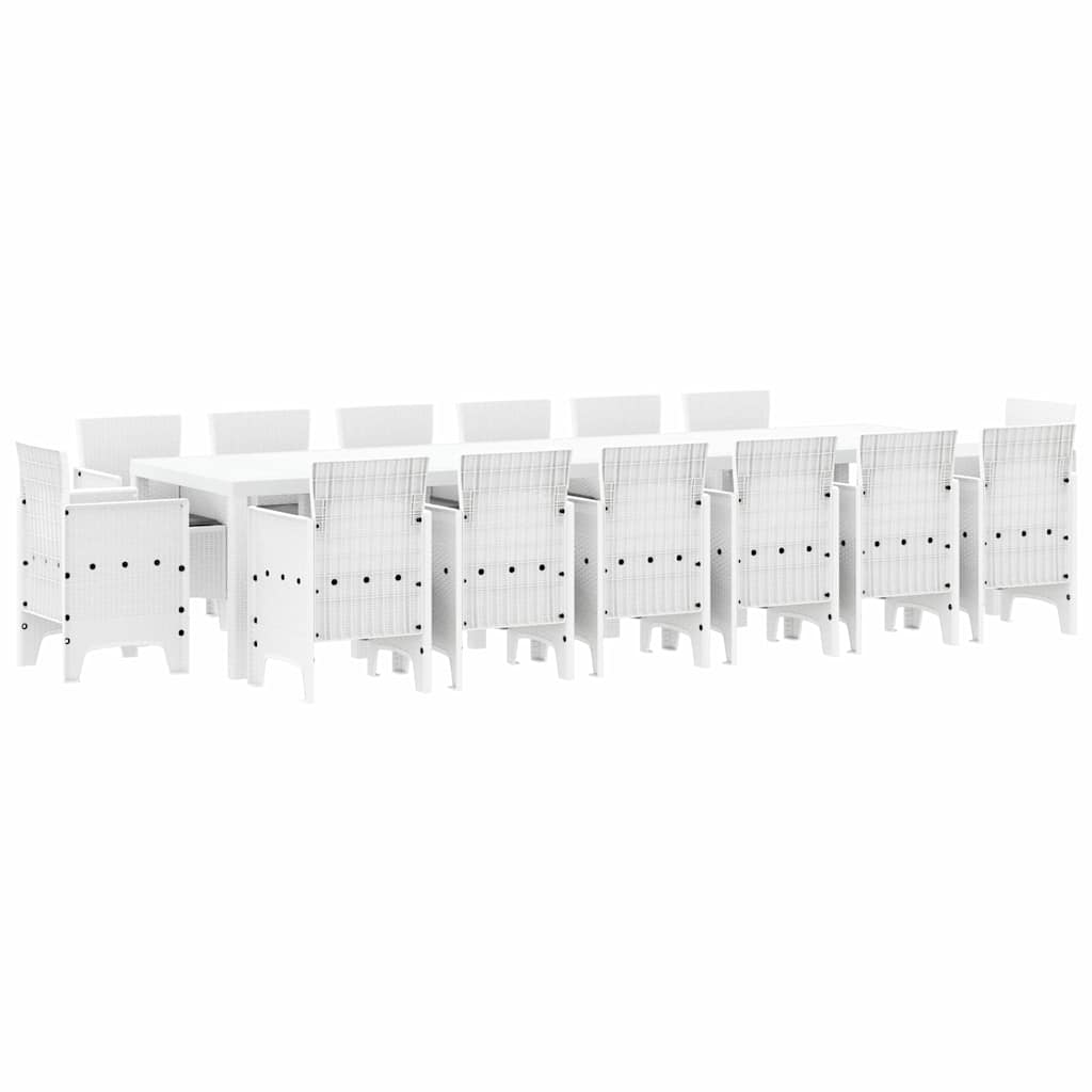 Set de masă de grădină 15 pcs Alb mare Ratan plastic și metal GartenMobel Dekor