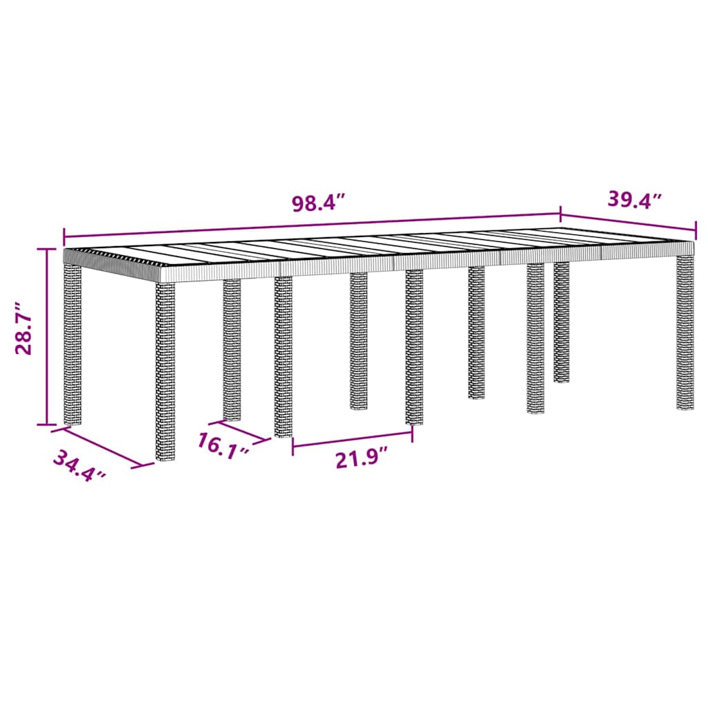 Set de masă pentru grădină 9 pcs Antracit 250 x 100 x 73 cm GartenMobel Dekor