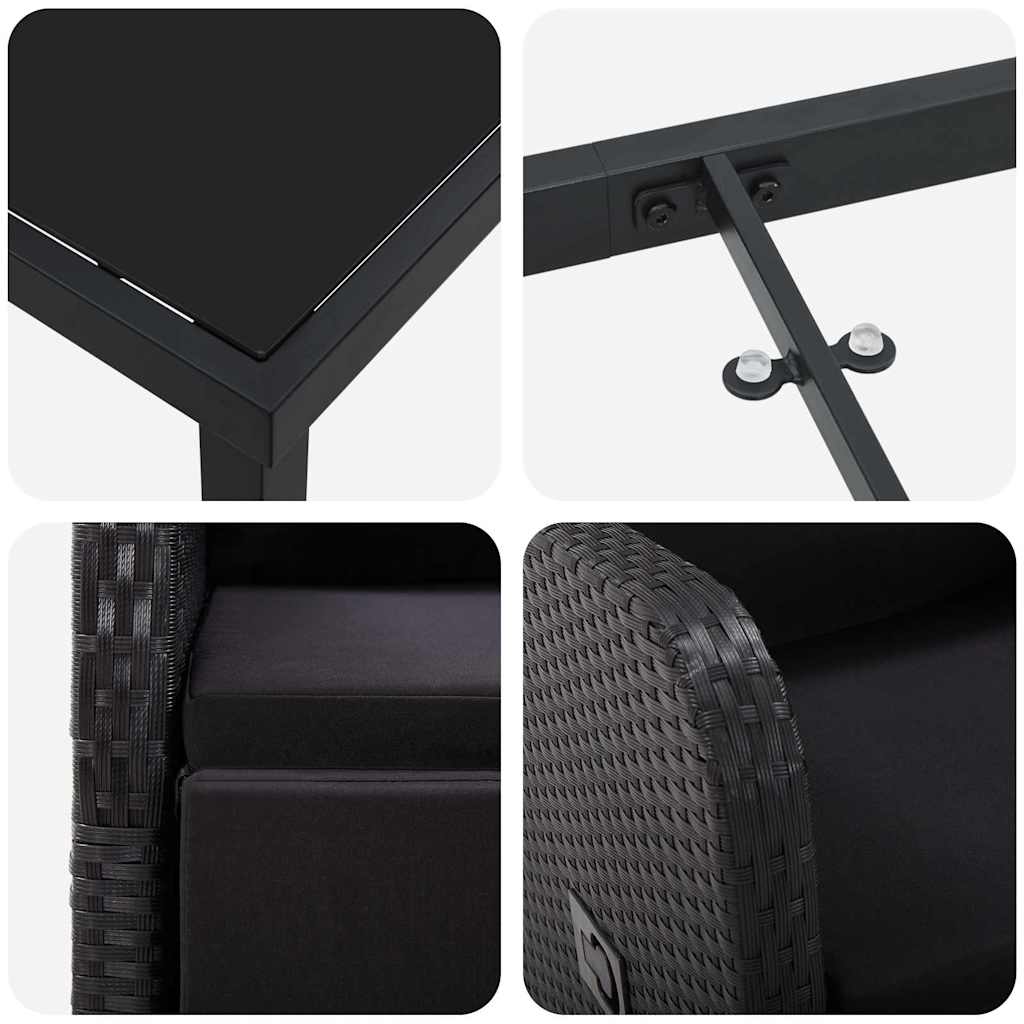 Scaune de grădină cu spătar înclinat cu pernă 3 pcs Negru GartenMobel Dekor