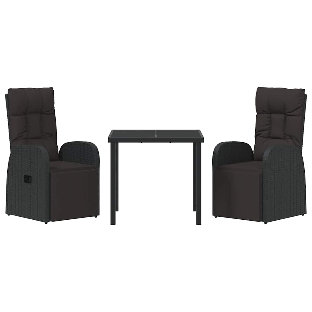 Scaune de grădină cu spătar înclinat cu pernă 3 pcs Negru GartenMobel Dekor