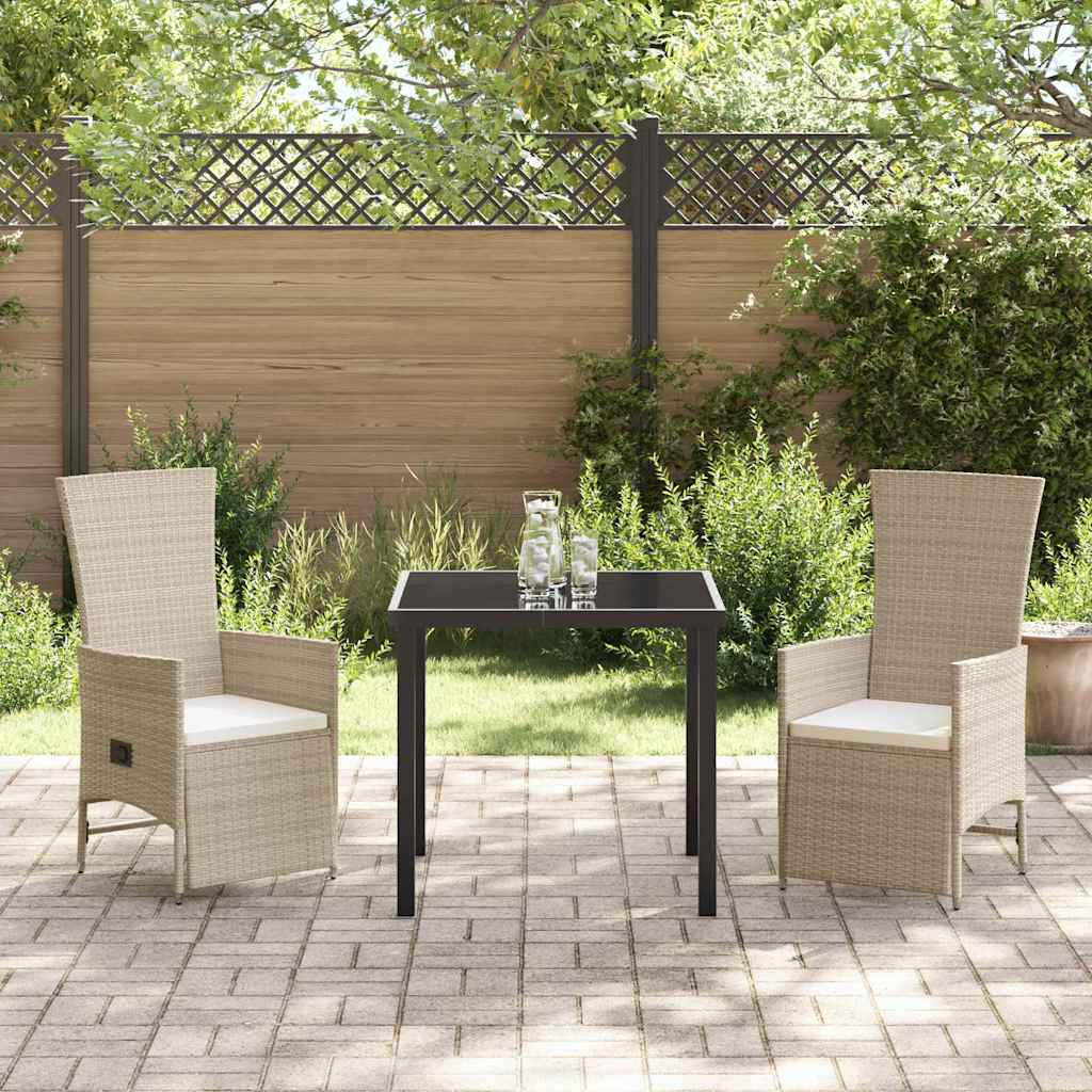 Set de scaune de grădină reclinabile cu pernă 3 pcs Bej Crem GartenMobel Dekor
