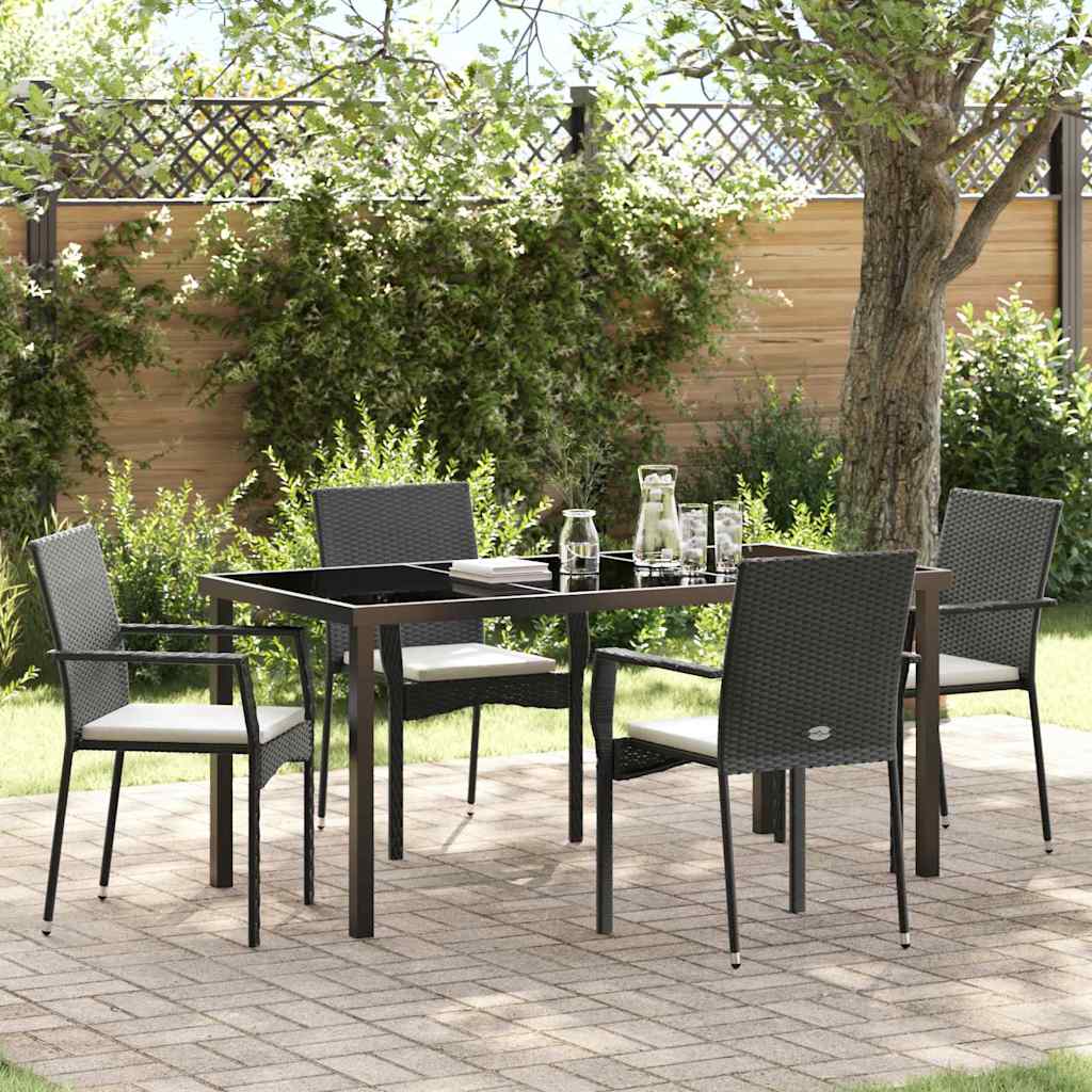 Set de Masă de Grădină 5 pcs Negru 160 x 80 x 73 cm Rattan PE GartenMobel Dekor