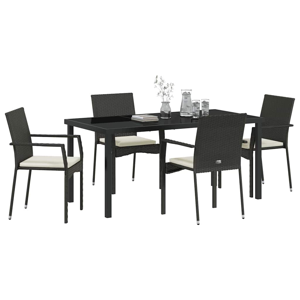 Set de Masă de Grădină 5 pcs Negru 160 x 80 x 73 cm Rattan PE GartenMobel Dekor