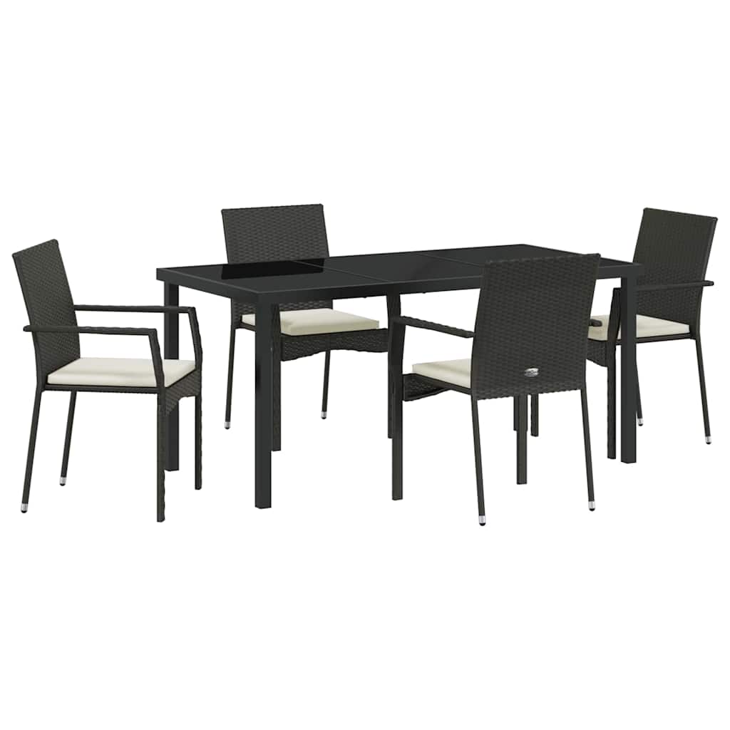 Set de Masă de Grădină 5 pcs Negru 160 x 80 x 73 cm Rattan PE GartenMobel Dekor